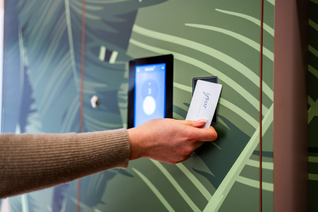 Using a RFID card to access an electronic locker.