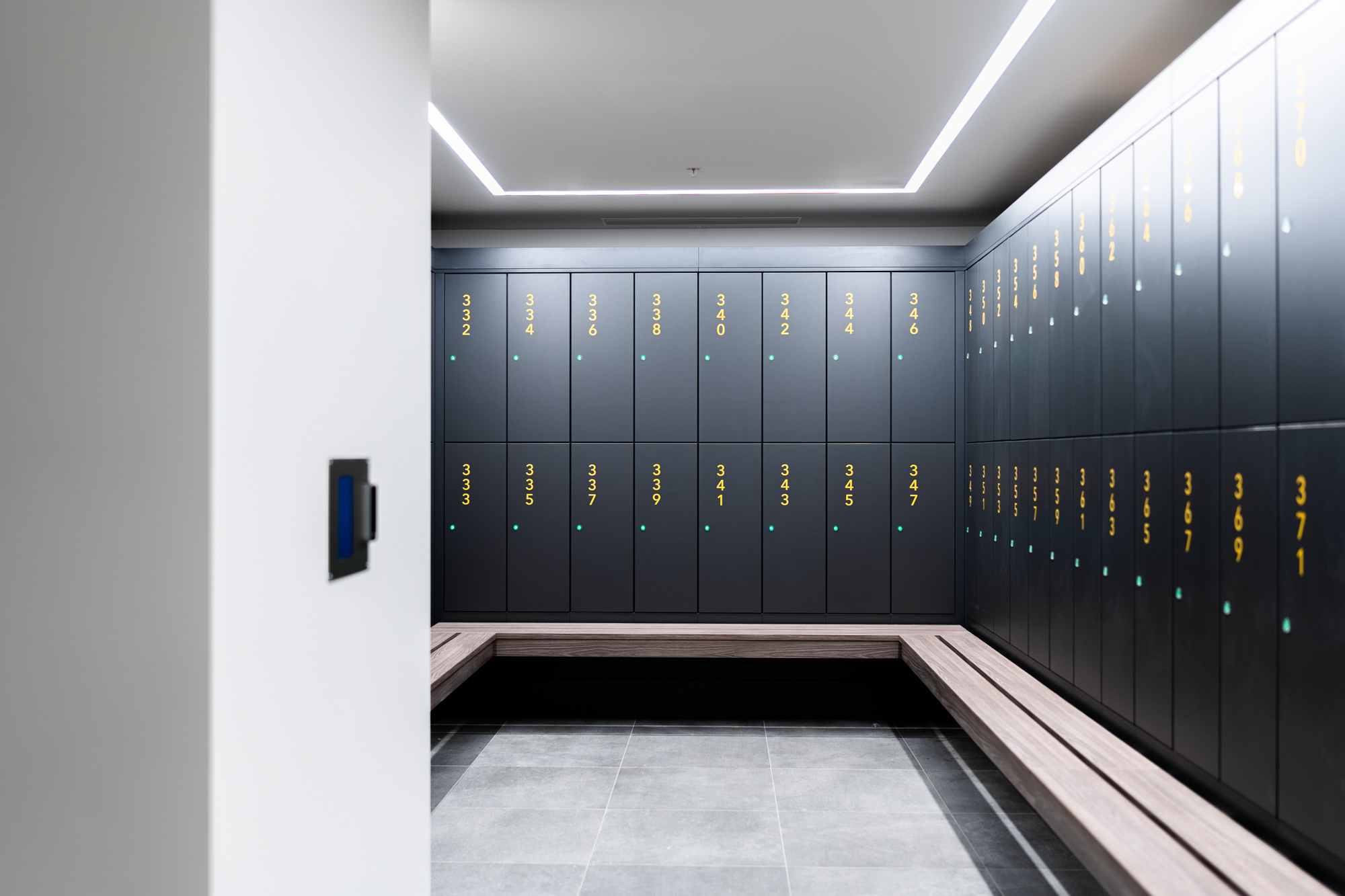 Smart changing room lockers at Stratford Cross.