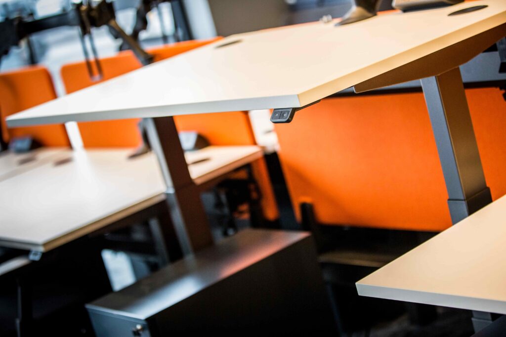 Sit stand desk in a standing position.