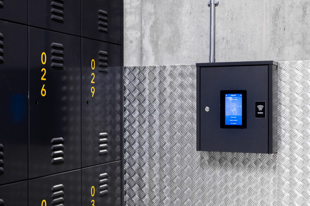 Simplicity smart locker control panel for end of trip lockers.