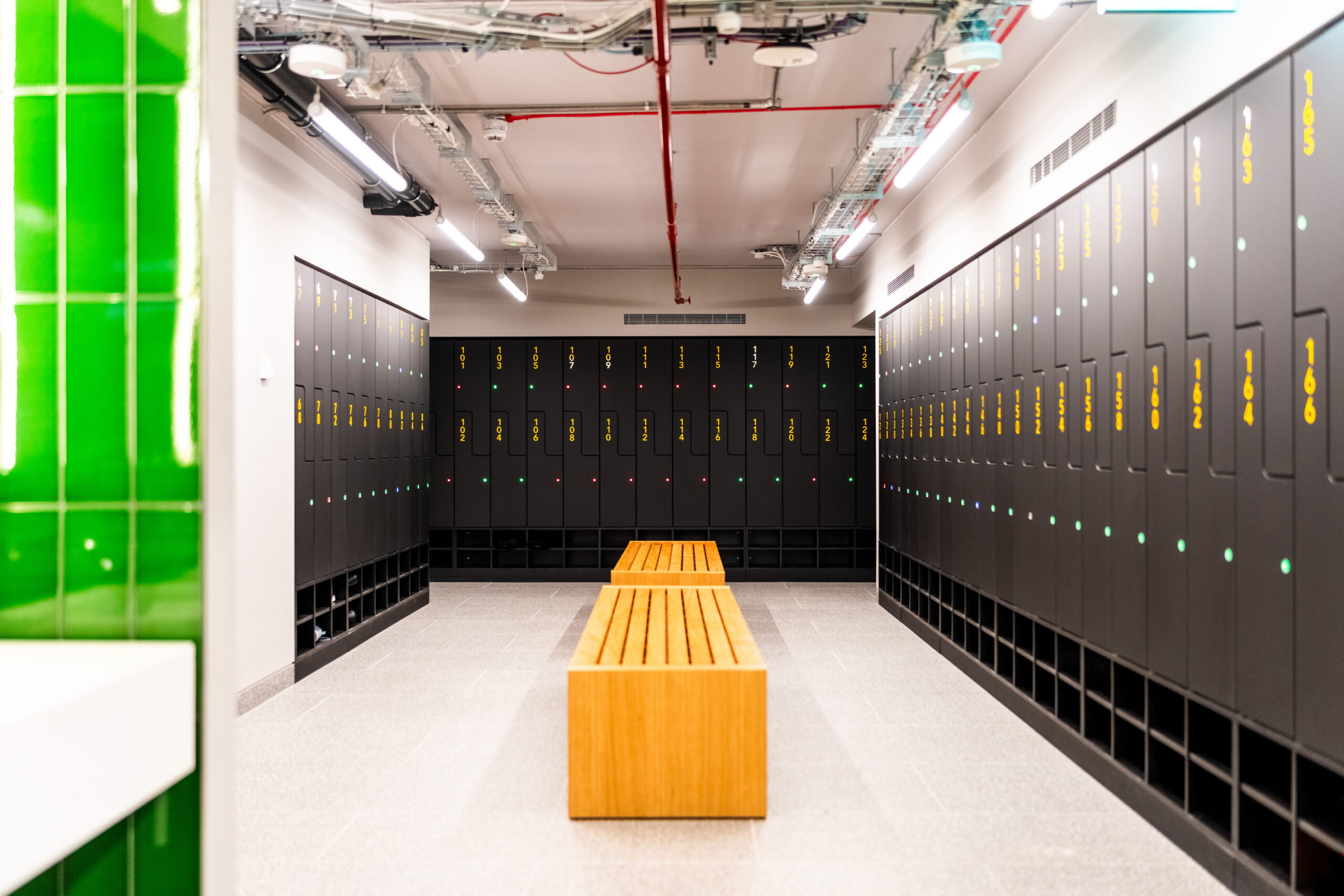 Smart Z-shaped basement lockers at 8 Bishopsgate.