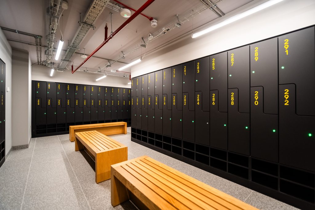 Simplicity smart lockers in the end-of-trip basement facilities at 8 Bishopsgate.