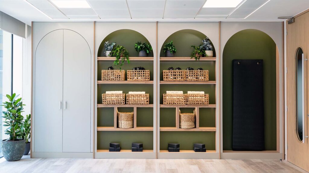 Yoga and wellness studio in a corporate office.